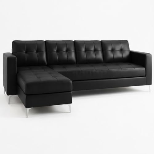Image of CASASTYLE Madison 5 Seater Leatherette LHS L Shape Sofa Set (Black) Premium Finish | Ideal for Living Rooms