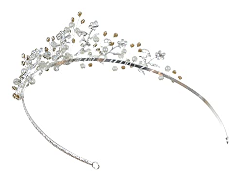 Handmade Bridal Wedding Flower Vine Crystal Tiara - Silver Plated Faux Pearls T841 #TOP2
