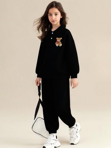 NEW 6-14Y Girls Casual Tracksuit Outfit Collared Sweatshirt & Pants Set2