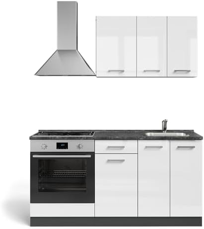 Moderne Vicco Singleküche R-Line in Weiß Hochglanz und Anthrazit, 160 cm Breite.