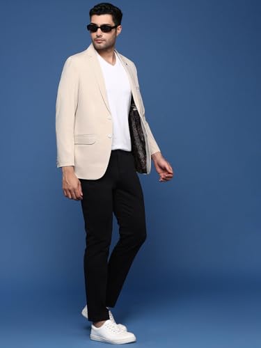 Image of SHOWOFFFF Men Solid Single Breasted Casual Blazer | Notched Lapel Full Sleeves Cotton Blazer for Mens | Slim Fit Regular Length Blazer for Men's