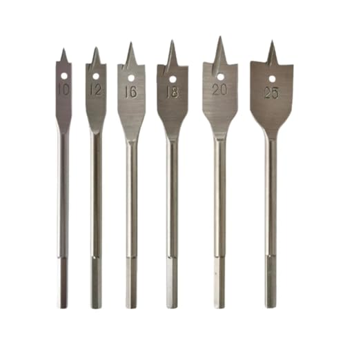 6Pcs Titanium Coated Spade Drill Bit Set, 1/4 Hex Shank for Wood, 22mm with 50mm Cutting Length