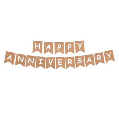 Image of Happy Anniversary Banner Balloons Wedding Love Party and Background Indoor Outdoor Decorations (Kraft Banner)