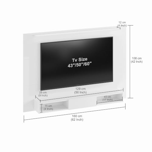 Image of FURNEASER Arsy Wall Mounted TV Unit for Living Room | Floating TV Stand with Back Panel & Storage Shelves | Modern Wooden Entertainment Center for 43 50 55 Inch TV (Exotic Teak & White)
