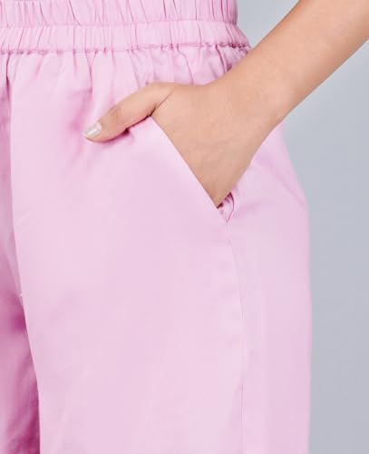 Image of Women's Cotton Regular Relaxed Fit Solid Print Design Thigh Length Casual Summer Running Yoga Gym Night Wear Shorts Elastic Waistband and Drawstring with Pocket