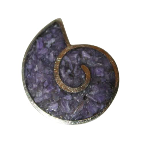 TIny ammonite brooch, madewith charoite
