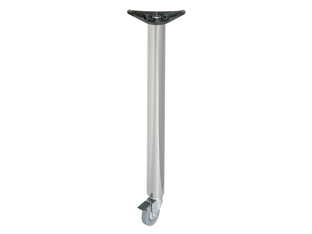 Pata de acero cromo mate con ruedas para mesas de cocina y escritorios