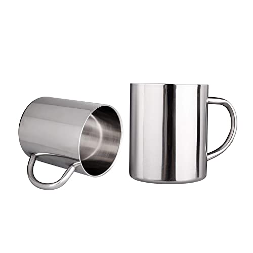 IMEEA 10oz Stainless Steel Coffee Mug, Double Walled Cup with Handle, Standard Size for Daily Coffee, Camping Use, Set of 2