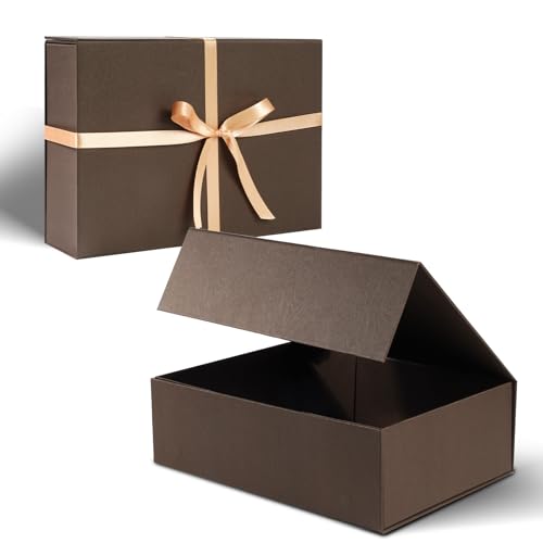 nomacano Luxury Gift Box 13 x 10 x 4.5 inch Large Brown Gift Box for Presents with Magnetic Lids for Valentines Day