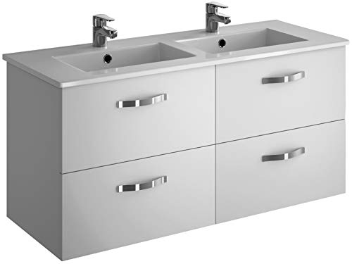 Jacob Delafon EBP1349-N01 Ensemble Ola 120cm plan-vasque et meuble 4 tiroirs-Mélaminé blanc, céramique, 120 cm