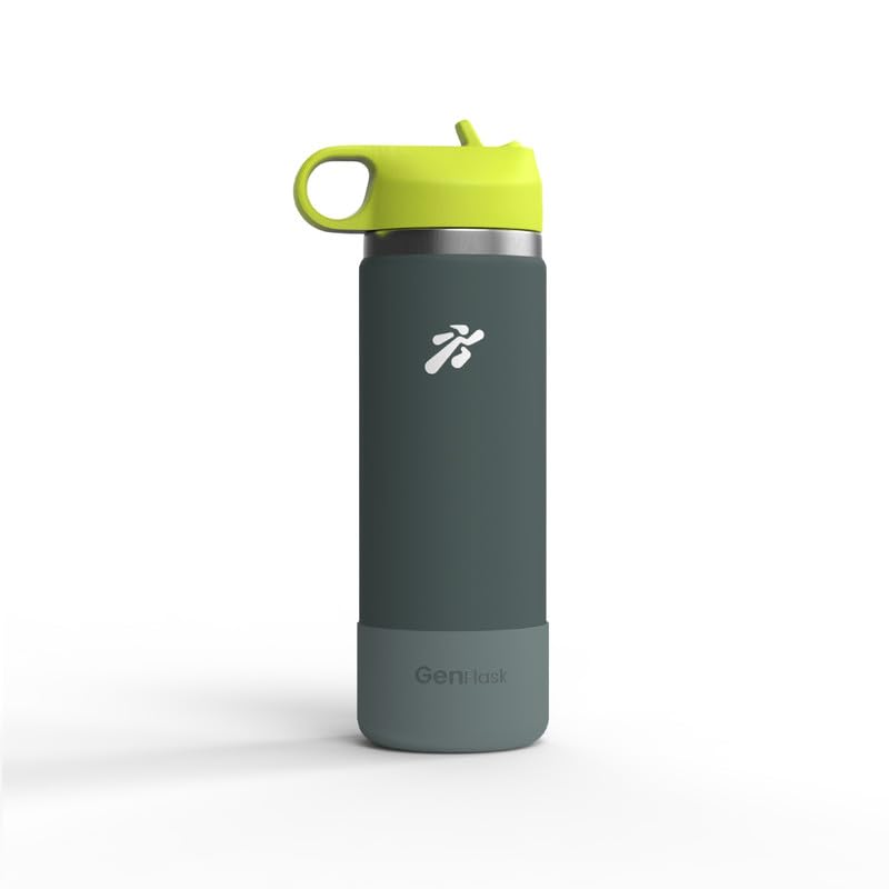 Image of VBOTT GENFLASK-FIGO - 600 ml |Thermosteel Flask with Straw Sipper with Finger Loop| SS 304 Water Bottle|Hot /Cold-18 /24 hrs|Insulated Bottles| Military Green /Bright Green Colour| Multipurpose