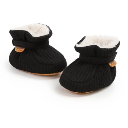 Baby Boys Girls Thermal Cotton Booties Non Skid Soft Sock Boots Infant Slippers Newborn First Walker Crib Shoes Black 11CM3