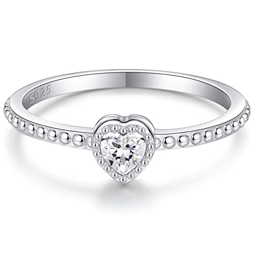 SOLOLIKE Stackable April Birthstone Rings for Women: Sterling Silver Heart Stacking Ring Knuckle Rings Band Size 4 Mothers Day Birthday Jewelry Gifts for Mom Daughter Teens