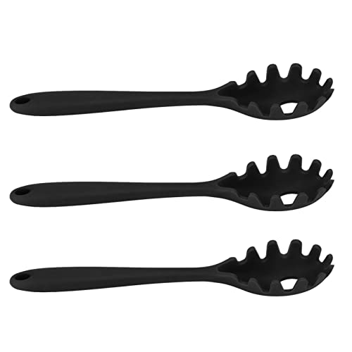 QANYEGN Forchetta per pasta in silicone, cucchiaio per tagliatelle resistente al calore da Cucinan, cucchiai per spaghetti per mescolare salse, servire insalate o servire (Nera)