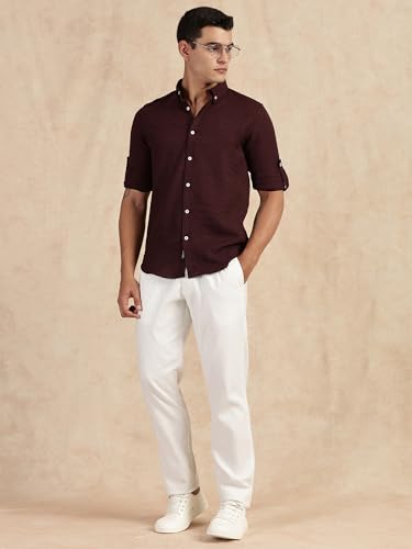 Image of Thomas Scott Men's | Solid | Textured Fabric | Full Sleeve | Slim Fit | Polyester-Blend | Spread Collar | Casual Shirt