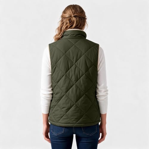 Fall Jackets For Women Puffer vest women Full Zip Quilted Fleece Padded Sleeveless jacket loose casual fall winter warm trendy outfits Coat Army Green L - image 7