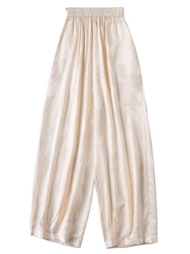 Pantalon en soie femme bloomers flowy jacquard rose papillon ample crème 151