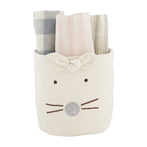 Mud Pie Easter Bunny Bucket Towel Set, Natural, 4.25