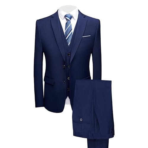 Men’S Suit Set Business Wedding Party Solid Dress Suits Slim Fit 3 Piece Blazer 1 Button Jacket Vest Pants