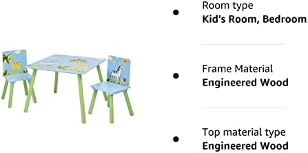 Liberty House Toys Wooden Safari Table and Two Chair Set, Engineered Wood, Blue, 40cm H W x 60cm D