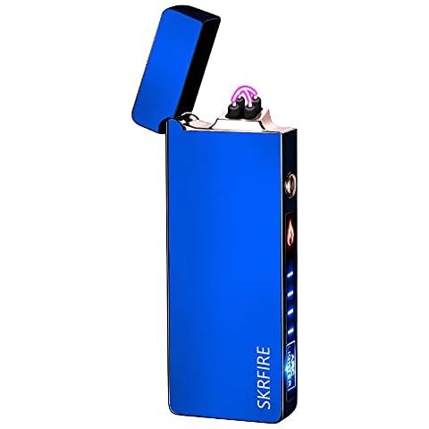 SKRFIRE Plasma Lighter Dual Arc Electric Rechargeable Lighter USB Cool Electronic Lighter Portable Outdoor Windproof Lighter with LED Battery Indicator for Candle, Firework, BBQ (Blue) Cover