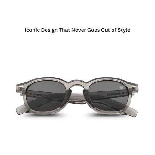 Image of MOONX Aero S2 UV Protected Roundr Sunglasses for Men & Women | Smoke Black PC Frame | Black Lens | Stylish Unisex Eyewear for Driving, Travel & Casual Outings