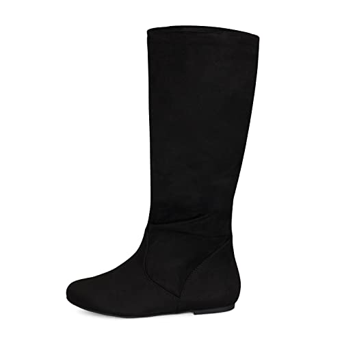 Roll- Women's Slouchy Faux Suede Knee High Pull On Flat Round Toe Boots2