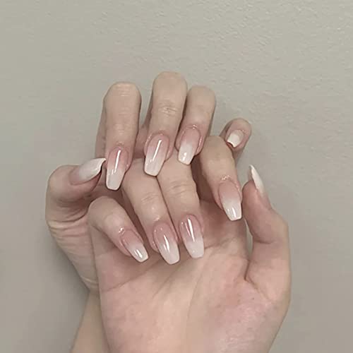 Carufin 24 pièces blanc changement progressif ongles faux autocollants imprimer faux ongles ballet Français ongles artificiels pour femmes filles (B) Cover
