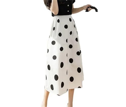Fashion Summer Women's High-Waisted Polka Dot A- Line Skirt Slimming Waist-Length Umbrella Skirt Black S