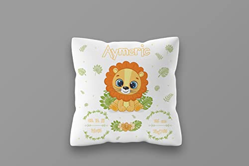 Coussin Naissance Personnalisé, idée cadeau personnalisable bébé, housse oreiller déco, Coussin Lion Jungle - CL009b Cover