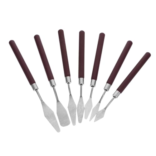 Gogogmee Professional Art Supplies 7pc Stainless Steel Palette Knife Set with Wooden Handle for Oil Painting and Watercolor