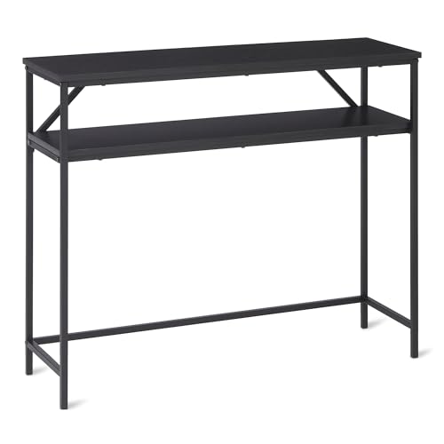 Amazon Basics Rechteckiger Konsolentisch mit Ablage, Stahlrahmen, 30cm (T) x 100cm (B) x 80cm (H),Schwarz