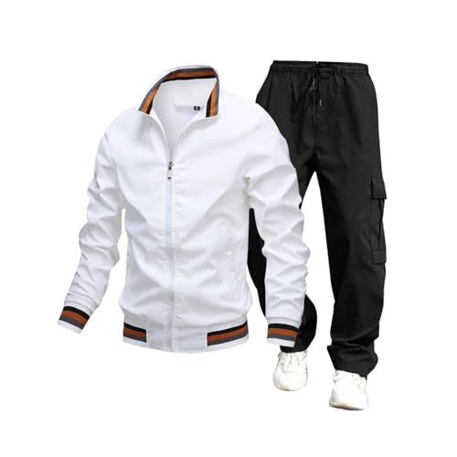 Men's 2-Piece Cargo Suit Set Lapel Active Coat Casual Jacket Work Pants Drawstring Trousers Fashion Outwear Set3
