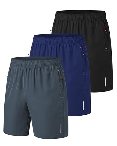 Zoofly 3 Pack Athletic Gym Mens Shorts Workout Black Quick Dry Basketball Shorts with Pockets for Running Casual Activewear-Black/Grey/Navy-XL