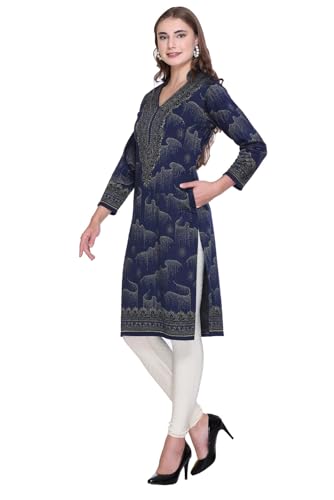 Image of REBECCA Women's Winter Woolen Kurti Jacquard Straight Fit Ethnic Wear with 2 Side Pockets