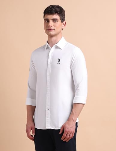Image of U.S. POLO ASSN. Solid Tailored Fit Shirt for Men - 100% Cotton, Breathable & Comfortable, Full Sleeves Casual Shirt for Men