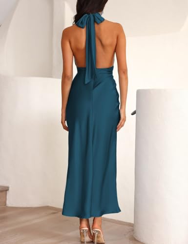 Summer Sexy Satin Backless Halter Maxi Dress for Women Elegant Sleeveless V Neck Twist Wedding Guest Dresses Cocktail4
