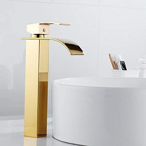 Marcoware Brass Cascade Fall Antique Single Lever Basin Mixer with Hot & Cold Connection Hoses, Tall Size, Gold Color, Polished Finish (B0BGDTK34H) Amazon Price History, Amazon Price Tracker