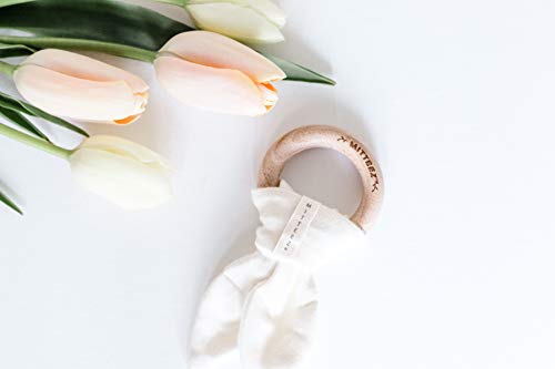 MITTEEZ Wood Baby Organic Wooden Teether with Absorbent Cloth (Natural)