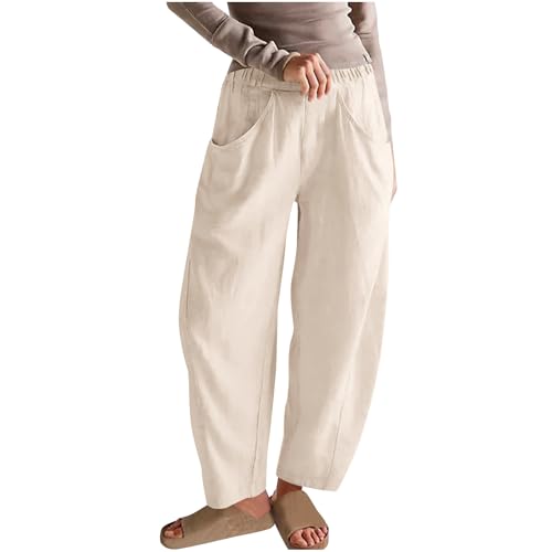 HGps8w Linen Pants for Women 2025 Summer Loose Elastic Waist Lightweight Casual Versatile Baggy Lounge Trousers with Pockets
