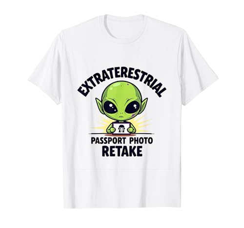 Extraterrestrial Passport Photo Retake Alien Design T-Shirt, Men, White, Large