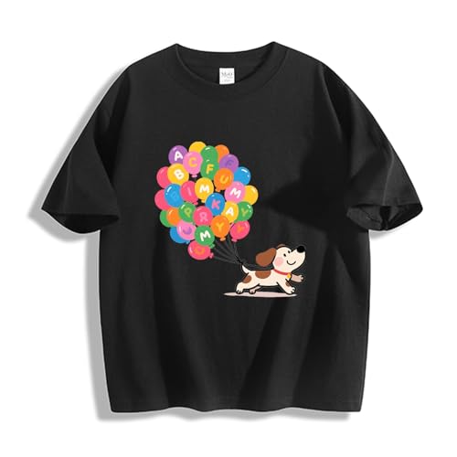 Kids Cotton T-Shirt - Playful Puppy with Colorful Balloons Design for Boys & Girls(2,4,6,8,10,12Year)