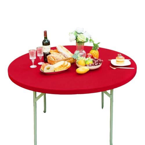 Highdi Mantel Redondo con Bordes Elásticos para Ø 120-152cm, Antimanchas Ajustable, Protector de Mesa para Fiesta, Comedor, Hogar y Jardín Exterior (Rojo,48 po)