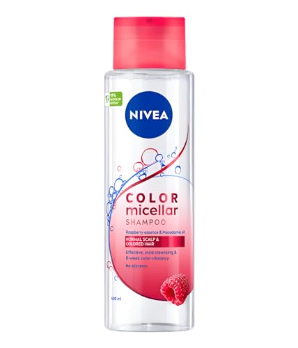 NIVEA Champú micelar Pure Color para cabello coloreado, 400 ml (Pack de 2) Limpieza suave del cabello sin secado, protege hasta 8 semanas después del teñido, Smooths Scalp, Hydrates, Suitable for