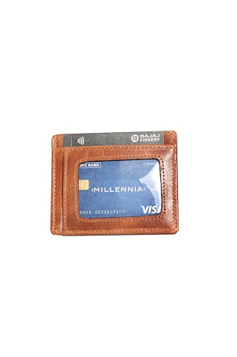 BLACK HOOF Premium Distress Leather Credit Card Holder For Men & Women - RFID Blocking - DISTRESS TAN