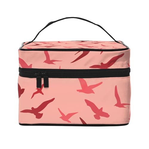 Beauty case organizer grande borsa da viaggio con stampa di caramelle rosa con cerniera per donne e truccatori quadrata portatile Uccello dei cartoni animati Taglia unica