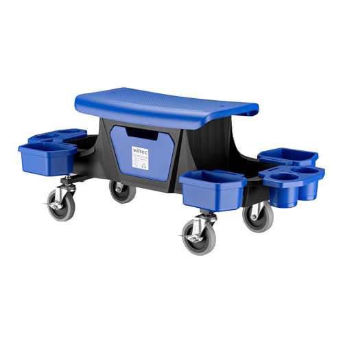 WilTec Tabouret mécanicien 990 x 470 x 400 mm Noir Rouge 6 Compartiments Outils Servante...