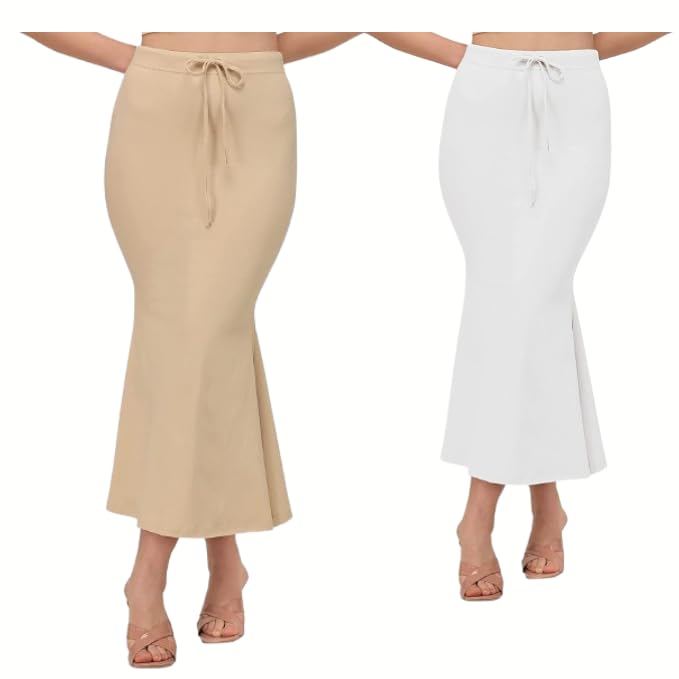 Image of Saree Shapewear Petticoat for Women | Fish Cut Mermaid Slim Fit Saree Shaper with Tummy Control & Side Slit | Stretchable Cotton Lycra Petticoat for Saree, Lehenga, Gown, Bridal Wear