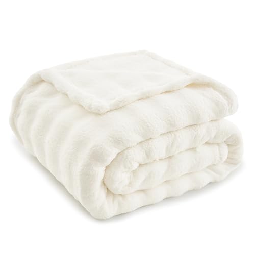 Topfinel Bubble Decke Kuscheldecke Flauschig Weiß - Weiche Sofadecke & Couchdecke 130x150 cm aus Imitat-Wolldecke, Warme Fleece für Wohnzimmer Deko...