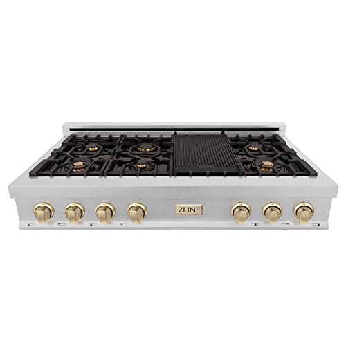 Zline Kitchen And Bath RTSZ-48-G Zline Autograph Edition 48 Inch Porcelain Rangetop With 7 Gas Burners In Fingerprint Resistant Stainless Steel And Gold Accents thumb #2